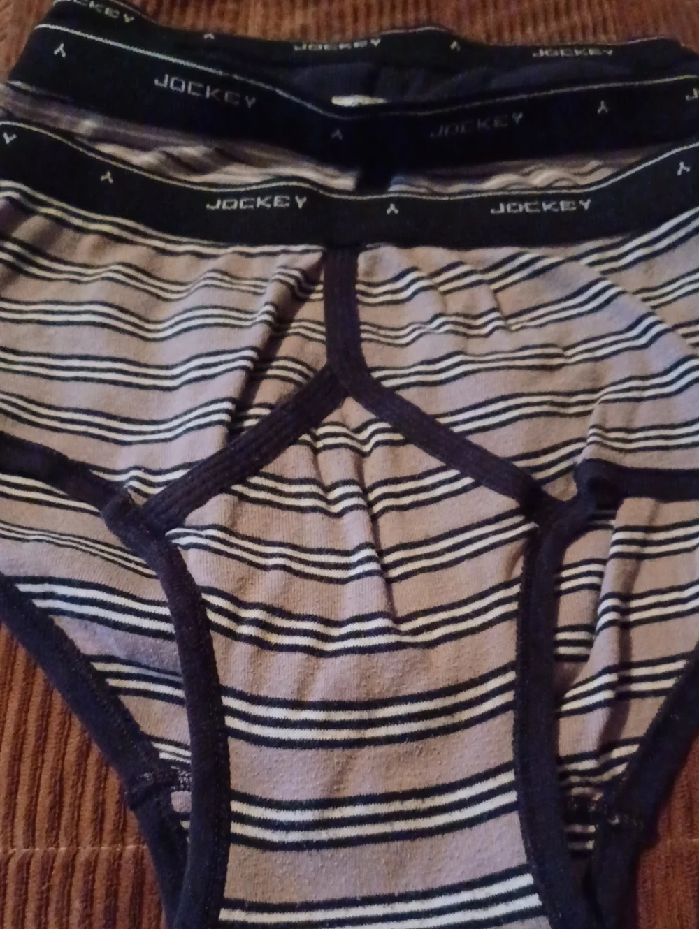 Jockey Cotton  Men’s Black and White/beige Striped Briefs - 3 Pack Size 34